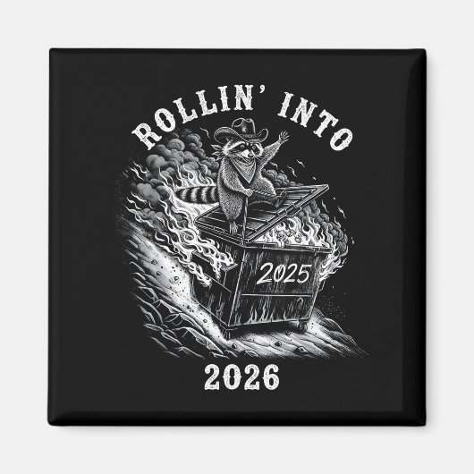 Rollin' Into 2026 Funny Cowboy Raccoon Happy New Y Magnet (Vorne)
