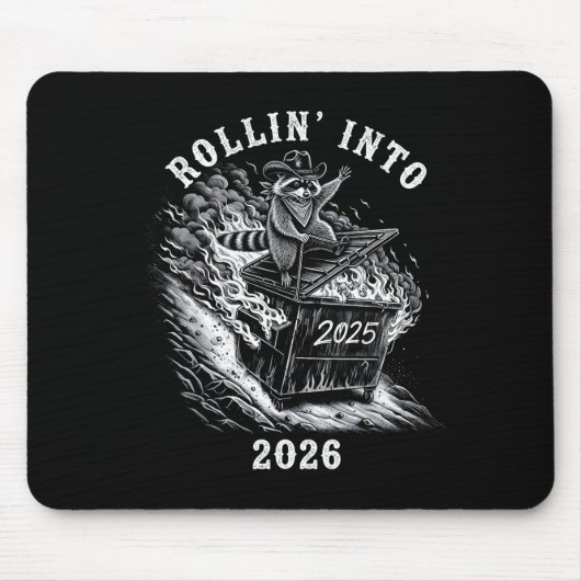 Rollin' Into 2026 Funny Cowboy Raccoon Happy New Y Mousepad (Vorne)