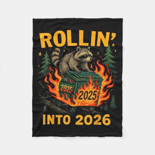 Rollin’ Into 2026 Funny Raccoon Dumpster Fire Fleecedecke (Vorderseite)