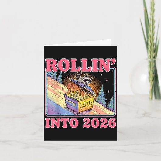 Rollin' Into 2026 Funny Raccoon Meme Happy New Yea Karte (Vorderseite)