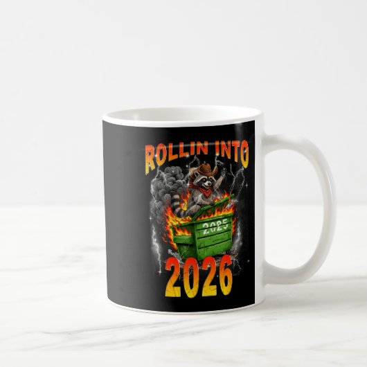 Rollin Into 2026 New Year 2026 Raccoon Cowboy Vint Kaffeetasse (Rechts)
