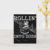 Rollin’ Into 2026 Raccoon Dumpster Fire New Year M Karte (Gelbe Blume)
