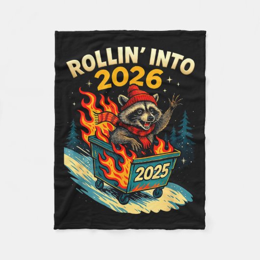 Rollin Into 2026 Raccoon Funny Dumpster Fire 2025 Fleecedecke (Vorderseite)
