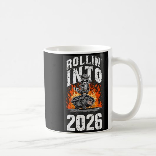 Rollin Into 2026 Raccoon Funny Dumpster Fire 2025 Kaffeetasse (Rechts)
