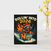 Rollin Into 2026 Raccoon Funny Dumpster Fire 2025  Karte (Gelbe Blume)
