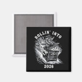 Rollin Into 2026 Raccoon Funny Dumpster Fire 2025 Magnet (Vorderseite/Rückseite)