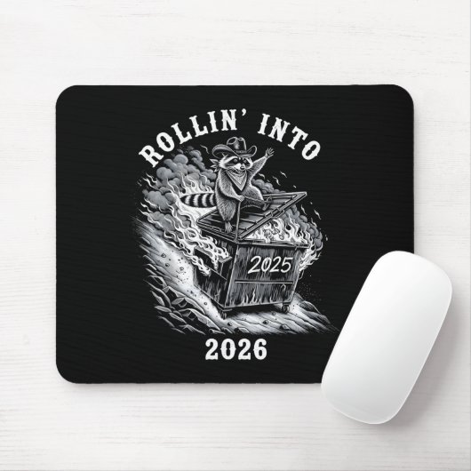 Rollin Into 2026 Raccoon Funny Dumpster Fire 2025  Mousepad (Mit Mouse)