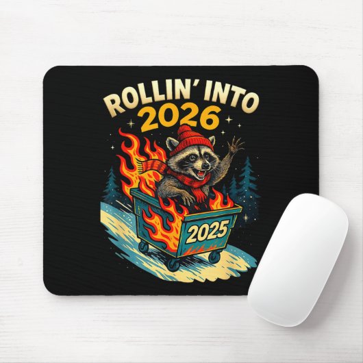 Rollin Into 2026 Raccoon Funny Dumpster Fire 2025  Mousepad (Mit Mouse)