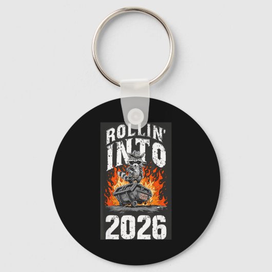 Rollin Into 2026 Raccoon Funny Dumpster Fire 2025  Schlüsselanhänger (Vorderseite)