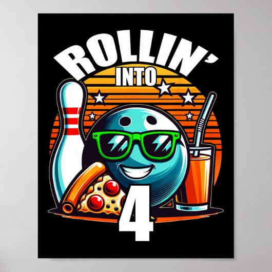 Rollin Into 4 Bowling Birthday Party 4th Birthday Poster (Vorne)