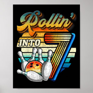 Rollin Into 7 Bowling Geburtstagsparty 7. Geburtst Poster