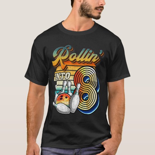 Rollin Into 8 Bowling Birthday Party 8th Birthday  T-Shirt (Vorderseite)