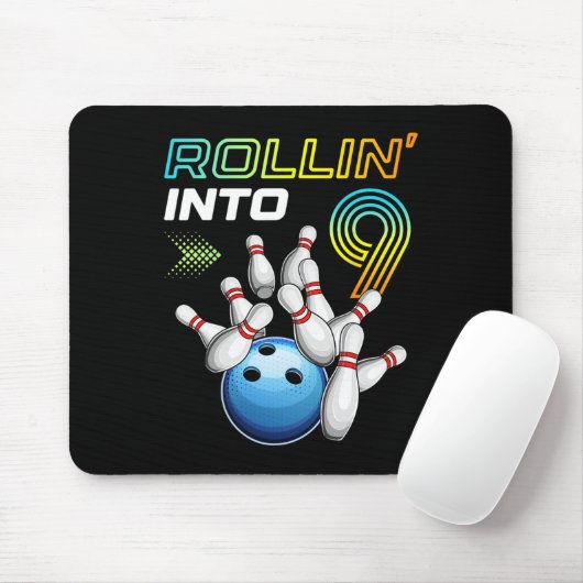 Rollin Into 9 Retro Bowling Birthday Party 9th Bir Mousepad (Mit Mouse)