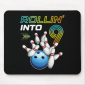 Rollin Into 9 Retro Bowling Birthday Party 9th Bir Mousepad (Vorne)