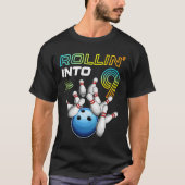 Rollin Into 9 Retro Bowling Birthday Party 9th Bir T-Shirt (Vorderseite)