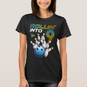 Rollin Into 9 Retro Bowling Birthday Party 9th Bir T-Shirt (Vorderseite)