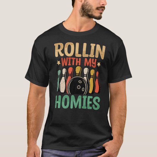 Rollin mit Bowling Bowlers Team Retro T-Shirt (Vorderseite)