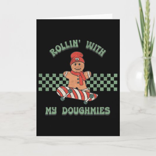 Rollin With My Doughmies Retro Gingerbread Man Ska Karte (Vorderseite)
