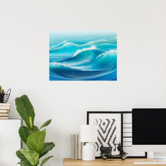 Rolling Blue Ocean Waves Coastal Wall Poster (Heimbüro)