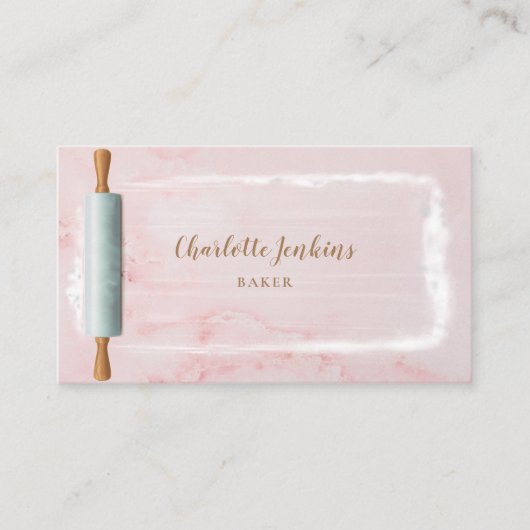 Rolling Button Baker Patisserie Elegant Rosa Marmo Visitenkarte (Vorderseite)