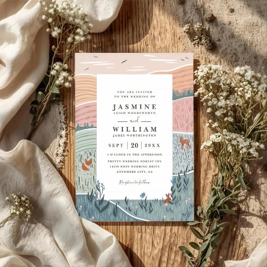 Rolling Hills Rustic Countryside QR Code Wedding Einladung