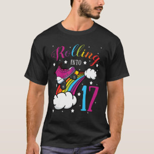 Rolling in 17 Geburtstag Roller Skate Rainbow Bday T-Shirt