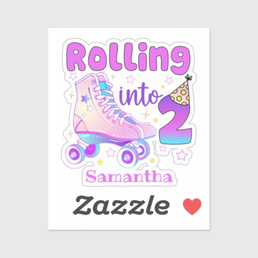 Rolling in 2 - Niedlicher Lila Roller Skate Geburt Aufkleber (Blatt)