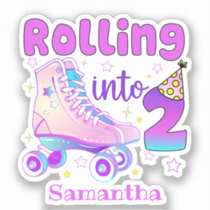 Rolling in 2 - Niedlicher Lila Roller Skate Geburt Aufkleber