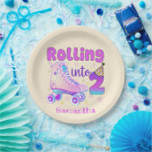 Rolling in 2 - Niedlicher Lila Roller Skate Geburt Pappteller (Party)