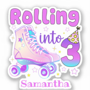 Rolling in 3 - Niedlicher Lila Roller Skate Geburt Aufkleber