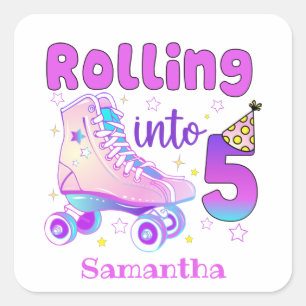 Rolling in 5 - Niedlicher Lila Roller Skate Geburt Quadratischer Aufkleber