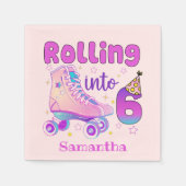 Rolling in 6 - Niedlicher Lila Roller Skate Geburt Serviette (Vorderseite)