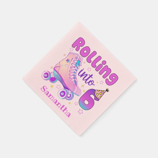 Rolling in 6 - Niedlicher Lila Roller Skate Geburt Serviette (Ecke)