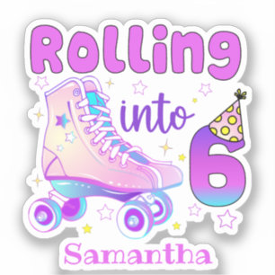 Rolling in 6   Roller Skater Geburtstagsfeier Aufkleber