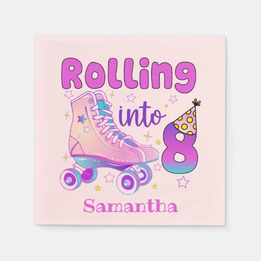 Rolling in 8 - Niedlicher Lila Roller Skate Geburt Serviette (Vorderseite)