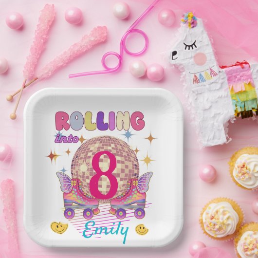 Rolling in Skate Roller Birthday Girl Matching Pappteller (Party)