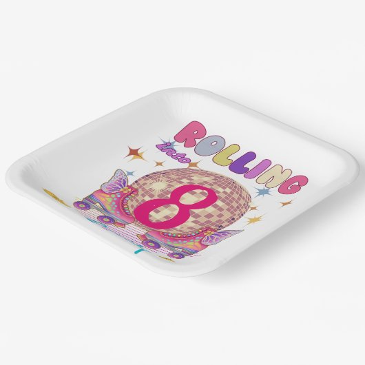 Rolling in Skate Roller Birthday Girl Matching Pappteller (Gewinkelt)