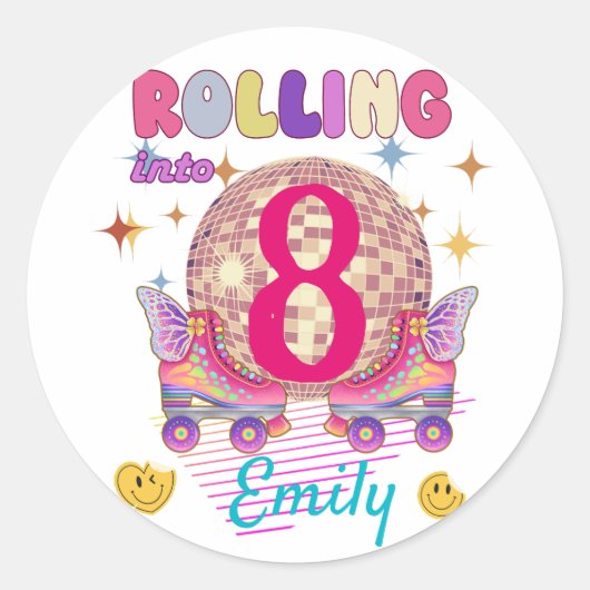 Rolling in Skate Roller Birthday Girl Matching Runder Aufkleber (Vorderseite)