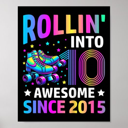 Rolling Into 10 Years Old Skates 10th Birthday Gif Poster (Vorne)