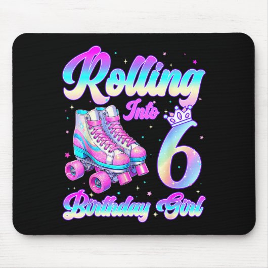 Rolling Into 6 Year Old Roller Skating 6th Birthda Mousepad (Vorne)