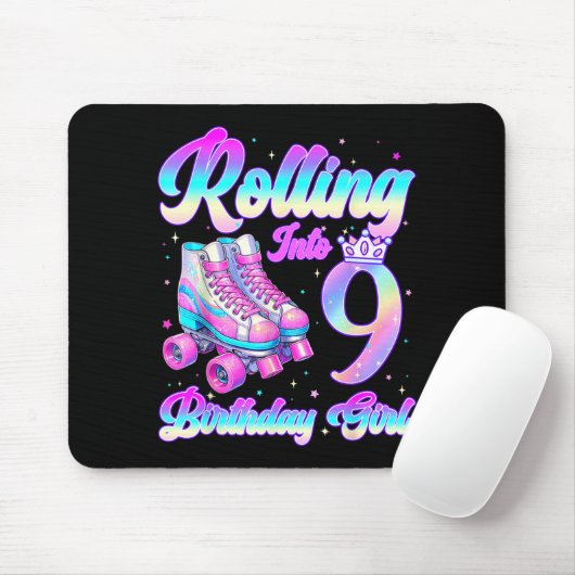 Rolling Into 9 Year Old Roller Skating 9th Birthda Mousepad (Mit Mouse)