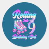 Rolling Into 9 Year Old Roller Skating 9th Birthda Runder Aufkleber (Vorderseite)