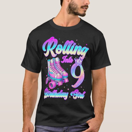 Rolling Into 9 Year Old Roller Skating 9th Birthda T-Shirt (Vorderseite)