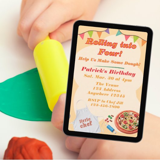 Rolling into, Pizza Playdoh Birthday Einladung