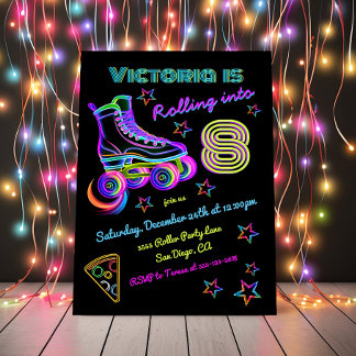 Rolling Neon Roller Skaten Birthday Party Einladung