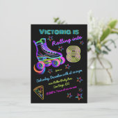 Rolling Neon Roller Skaten Birthday Party Einladung (Stehend Vorderseite)