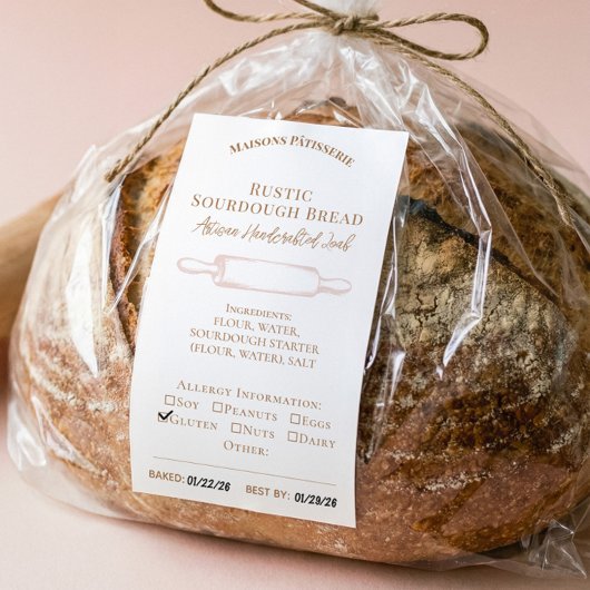 Rolling Pin Bakery Ingredients Allergy Food Label Rechteckiger Aufkleber