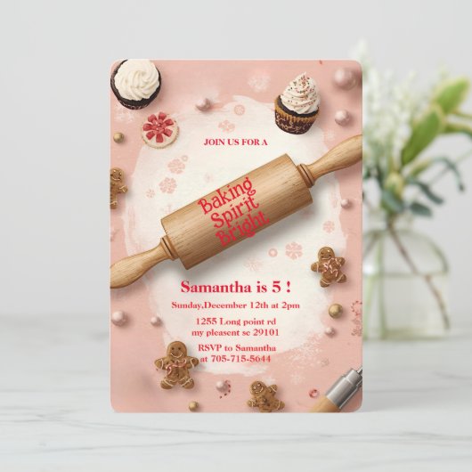 Rolling Pin Baking Spirit Bright Birthday Einladung (Stehend Vorderseite)