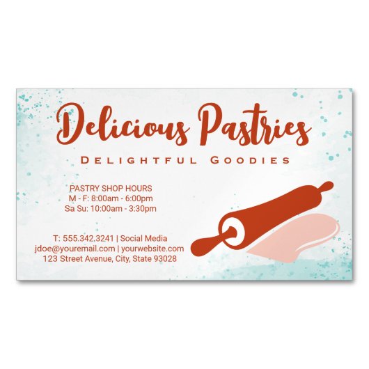 Rolling Pin Logo | Pastry Magnetische Visitenkarte (Vorderseite)
