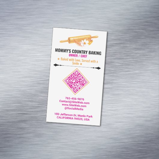 Rolling Pin Logo & Slogan | Premade QR Code Bakery Magnetische Visitenkarte (Beispiel)